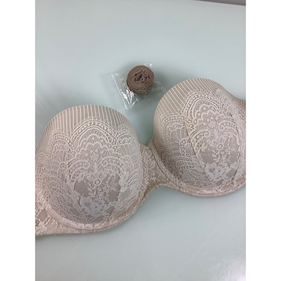 VS Dream Angel Strapless Multi Way Lace Wired Nude bra SZ 38DD or 38E EUC - Picture 10 of 12